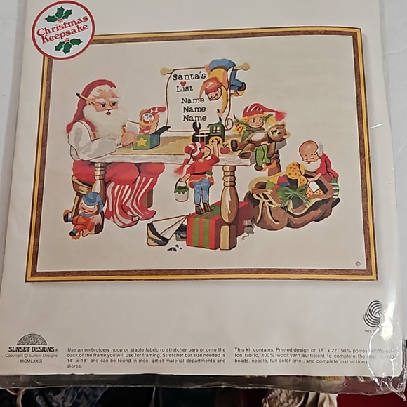 Vintage Sunset Stitchery Santas Toy Shop 1979 Sealed pkg Embroidery kit - Picture 7 of 7